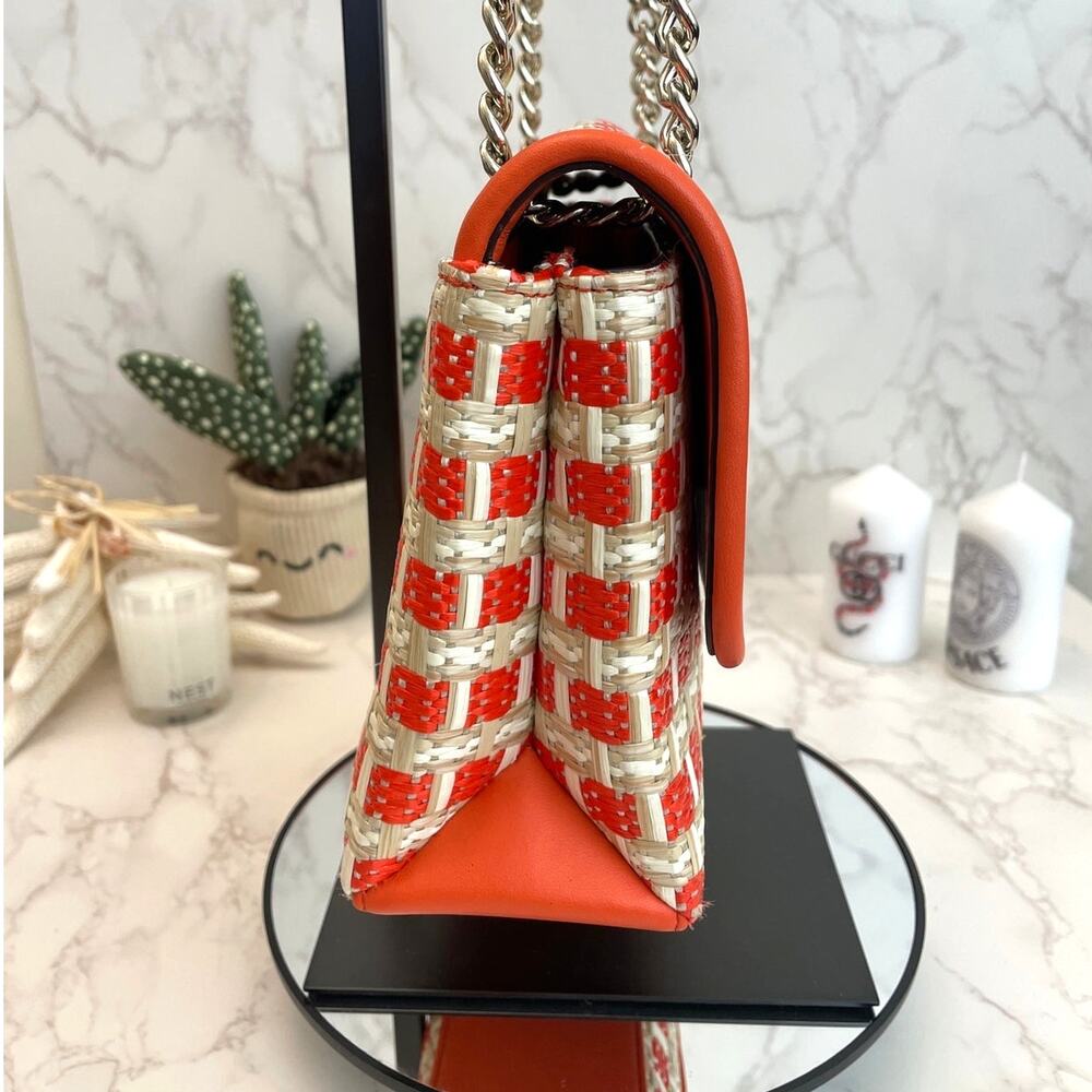 Kate Spade Small Flap Natalie Straw Leather Coral Shoulder Crossbody NWOT - Picture 6 of 10